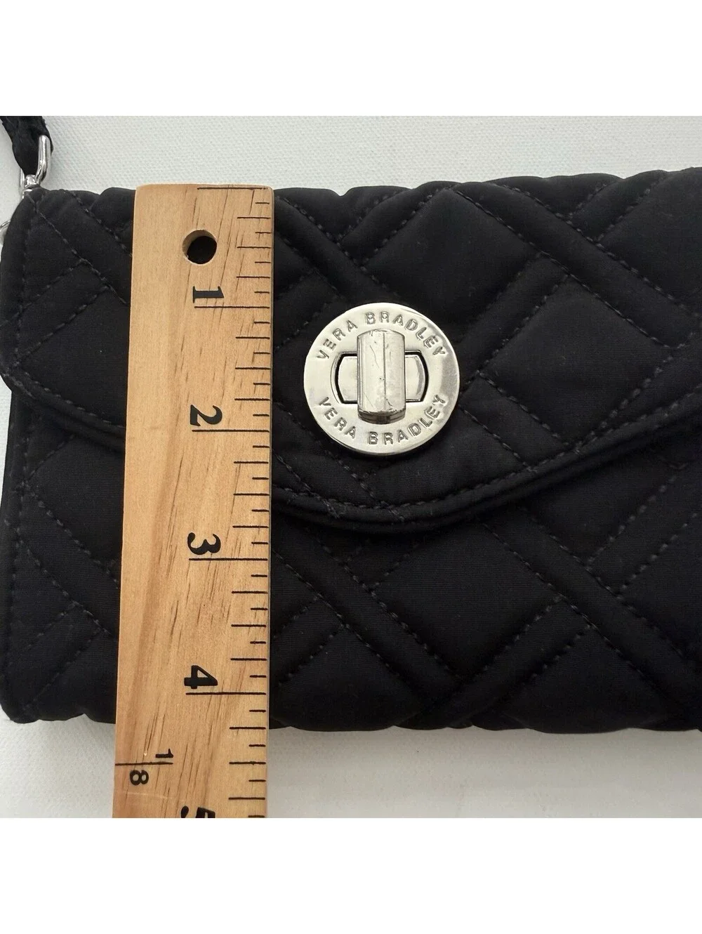 Vera Bradley Black Quilted Turn Lock Wristlet Wallet Colorful Leaf Interior